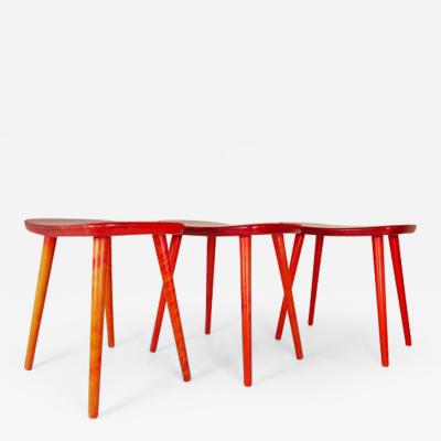 Yngve Ekstr m Swedish Stools in lacquered Red Birch Yngve Ekstr m Palle 1970s