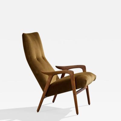 Yngve Ekstrom Lounge Chair with Oak and Velvet Sweden 1960s