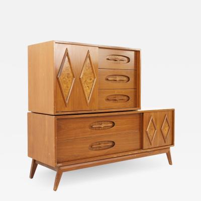 Young Manufacturing Style Mid Century Burlwood and Sculpted Walnut Dresser