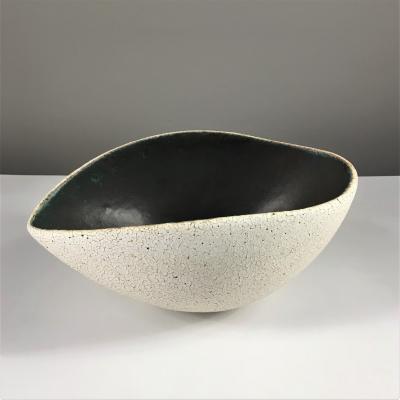 Yumiko Kuga Ceramic Boat Shape Bowl with Dark Inner Glaze by Yumiko Kuga