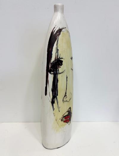 Yuri Zatarain Huge Mexican Artist Yuri Zatarain Face Vase Painted on Both Sides Oleo Series