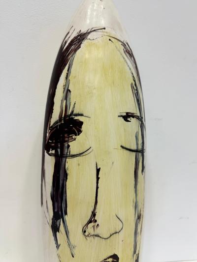 Yuri Zatarain Huge Mexican Artist Yuri Zatarain Face Vase Painted on Both Sides Oleo Series
