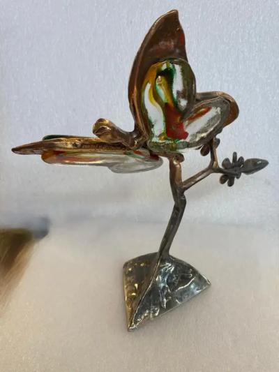 Yves Lohe 1970 80 Butterfly In Bronze And Glass Paste Sculpture Signed LOHE