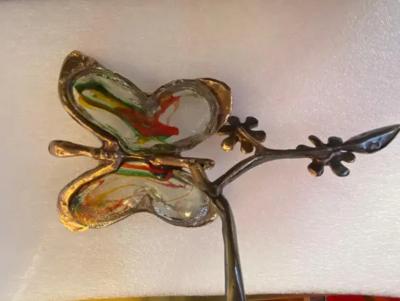 Yves Lohe 1970 80 Butterfly In Bronze And Glass Paste Sculpture Signed LOHE