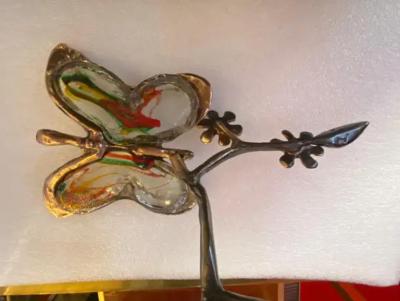 Yves Lohe 1970 80 Butterfly In Bronze And Glass Paste Sculpture Signed LOHE