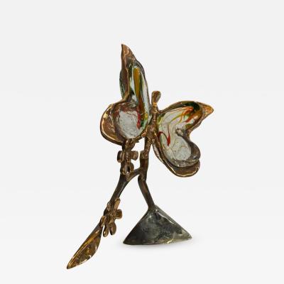 Yves Lohe 1970 80 Butterfly In Bronze And Glass Paste Sculpture Signed LOHE