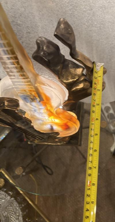 Yves Lohe 1970 80 Guitar Lamp in Bronze and Pate de Verre Sculpture Signed
