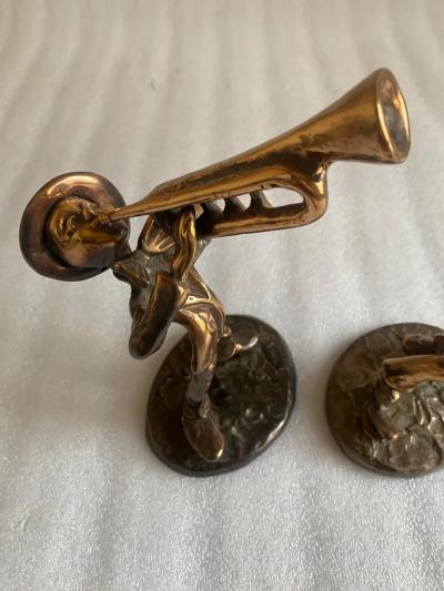 Yves Lohe 1970 80 Saxophonist and Trumpeter and Violin in Bronze Sculptures Signed LOHE