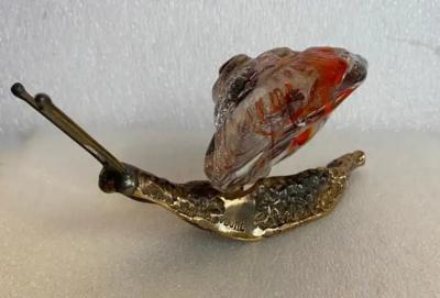 Yves Lohe 1970 80 Snail In Bronze And Glass Paste Sculpture Signed LOHE
