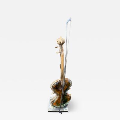 Yves Lohe 1970 80 Violin Lamp In Bronze And Glass Paste Sculpture Signed LOHE