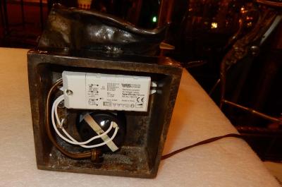 Yves Lohe Bronze Heron and Molten Glass Signed Lohe 1970 1980