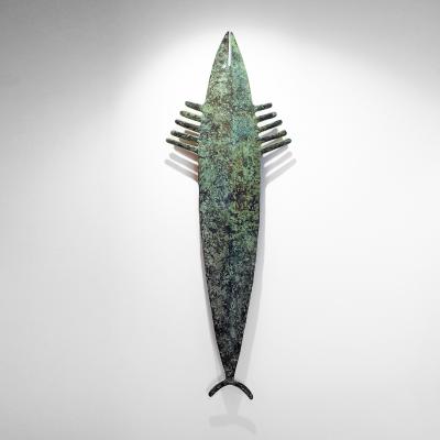 Yves PAGART BARRACUDA Bronze sculpture with green patina by Yves Pagart
