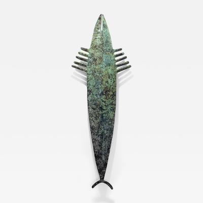 Yves PAGART BARRACUDA Bronze sculpture with green patina by Yves Pagart