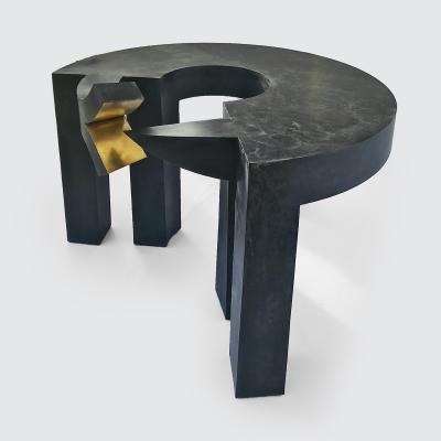 Yves PAGART ELLE A DU CHIEN Unique dog side table in patinated zinc and brass