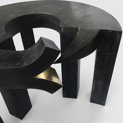 Yves PAGART ELLE A DU CHIEN Unique dog side table in patinated zinc and brass
