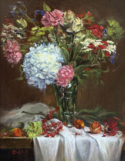 Zhi Li Floral in Glass with Chinese Lantern 