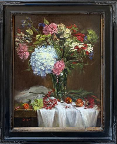 Zhi Li Floral in Glass with Chinese Lantern 