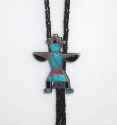 Zuni bolo with knifewing god slide and silver dangles