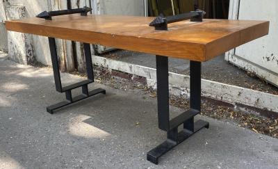 brutalist stunning coffee table with wrought iron accent