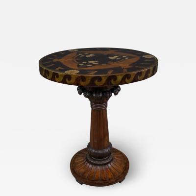 c1910 German Art Nouveau Table w Egyptian Revival Painted Top