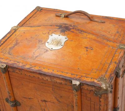 c1915 Brazilian embossed leather 47 travel trunk Rio de Janeiro