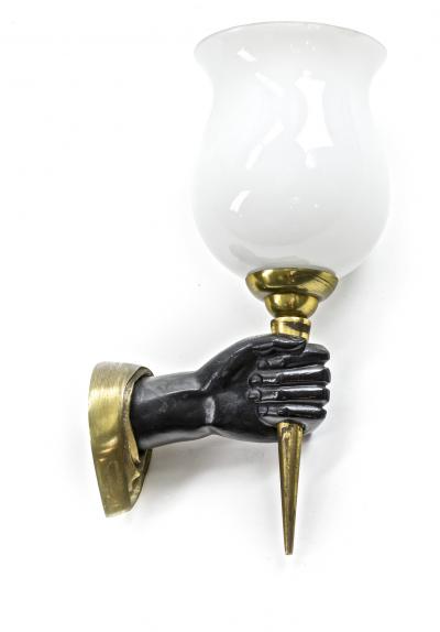 devoluy john John Devoluy pair gold and blackened bronze pair of hand shaped sconces
