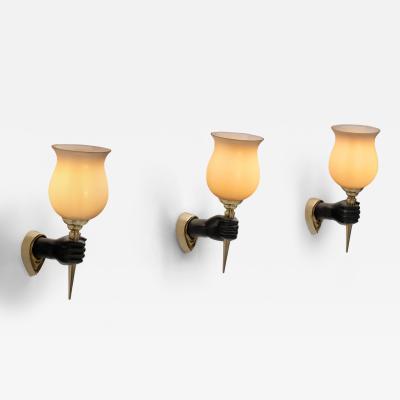 devoluy john Set of 3 John Devoluy Attr Bronze Wall Lamps Europe First half of the 20th C