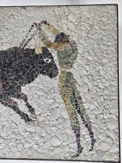 eduardo alvarado 1950s Eduardo Alvarado Mexican Mosaic Banderillero Rosewood Table Castillo Taxco