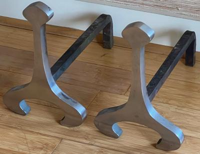 francois monet francois Monnet awesome pair of 70s brushed steel andirons