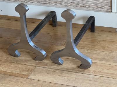 francois monet francois Monnet awesome pair of 70s brushed steel andirons