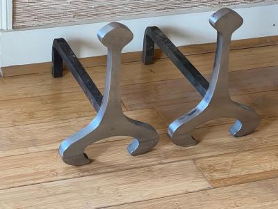 francois monet francois Monnet awesome pair of 70s brushed steel andirons