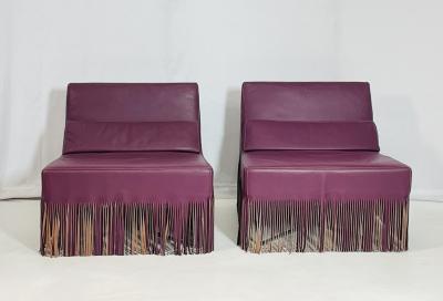 gamma arredamenti Pair of Fringe Slipper Chairs made in Italy by Gamma Arredamenti International