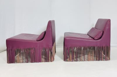 gamma arredamenti Pair of Fringe Slipper Chairs made in Italy by Gamma Arredamenti International