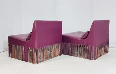 gamma arredamenti Pair of Fringe Slipper Chairs made in Italy by Gamma Arredamenti International