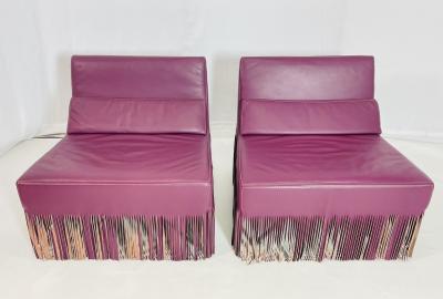 gamma arredamenti Pair of Fringe Slipper Chairs made in Italy by Gamma Arredamenti International