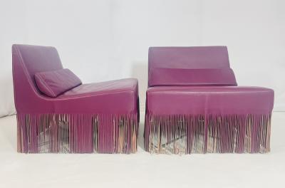 gamma arredamenti Pair of Fringe Slipper Chairs made in Italy by Gamma Arredamenti International