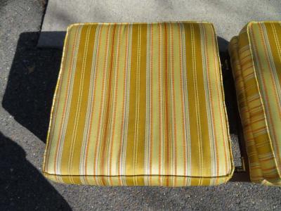 heritage henredon Handsome Pair of Walnut Brass Campaign Stool Ottoman Bench Mid Century Modern