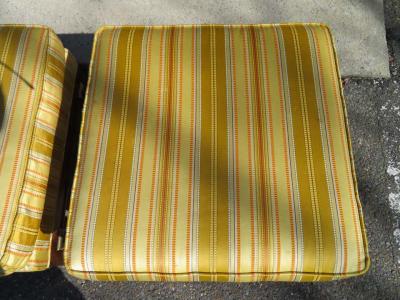 heritage henredon Handsome Pair of Walnut Brass Campaign Stool Ottoman Bench Mid Century Modern