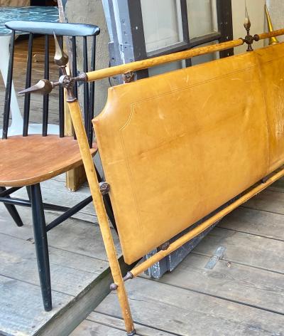 incredible baroque longest gold bronze and leather head bed with arrow hardware