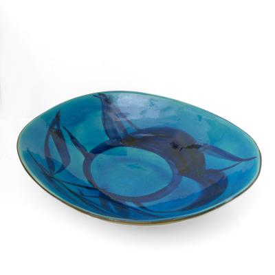 kenneth Clark KENNETH CLARK POTTERY ENGLAND LARGE HAND DECORATED BLUE BOWL