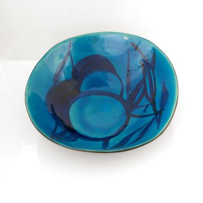 kenneth Clark KENNETH CLARK POTTERY ENGLAND LARGE HAND DECORATED BLUE BOWL