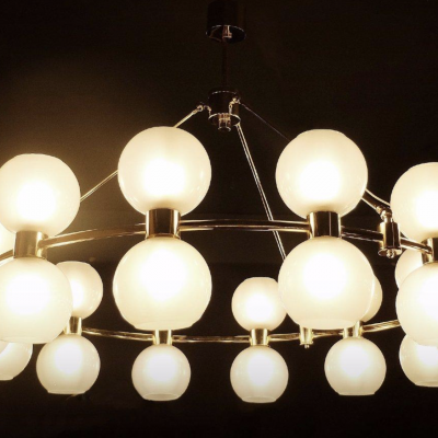 large Italian Crown Chandelier Brass Opaline Italy