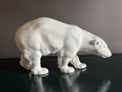 large ceramic French art deco polar bear with crackled glaze