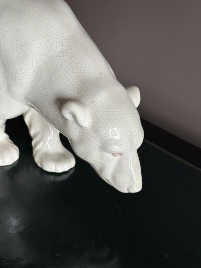 large ceramic French art deco polar bear with crackled glaze