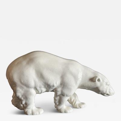 large ceramic French art deco polar bear with crackled glaze