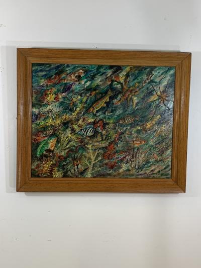 ludwik A Smialkowski MODERNIST LIFE IN THE SEA OIL ON BOARD PAINTING