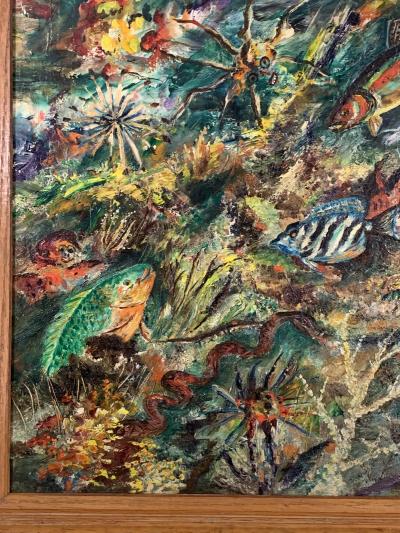 ludwik A Smialkowski MODERNIST LIFE IN THE SEA OIL ON BOARD PAINTING