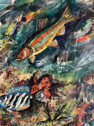 ludwik A Smialkowski MODERNIST LIFE IN THE SEA OIL ON BOARD PAINTING