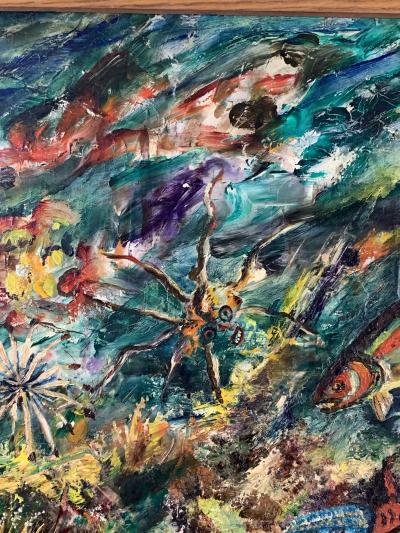 ludwik A Smialkowski MODERNIST LIFE IN THE SEA OIL ON BOARD PAINTING