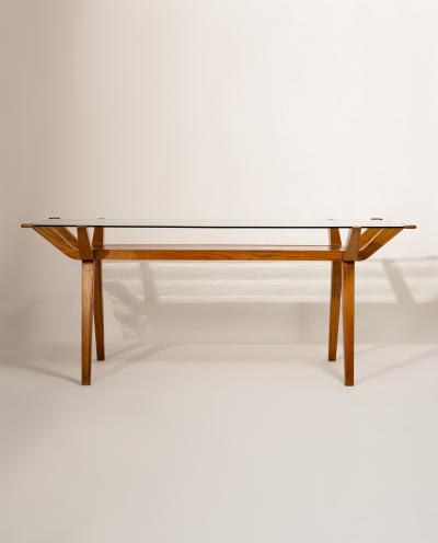 mid Century Italian Dining Table with Wood Inlay 1950